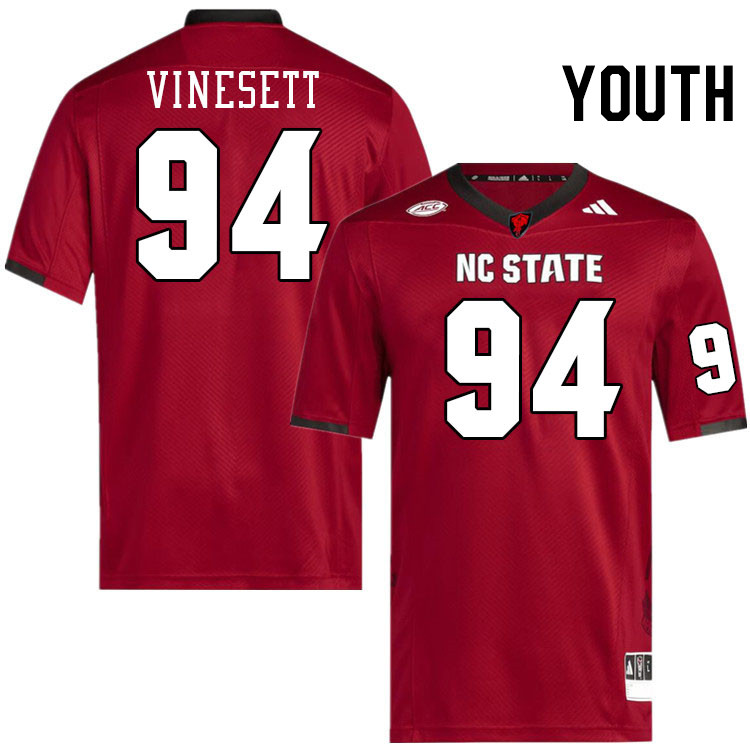 Youth #94 Kanoah Vinesett NC State Wolfpack College Football Jerseys Stitched-Red